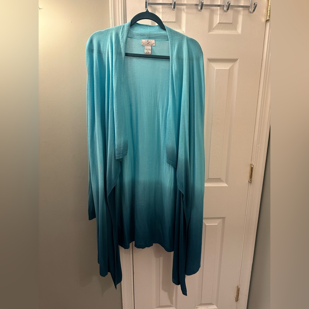 Beautiful Lightweight Ombre Open Cardigan — Aqua to Teal